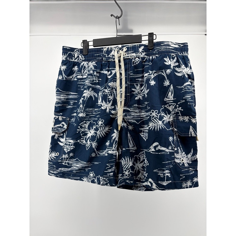 Caribbean Joe, Blue Swim Shorts, Swimwear Hawaiian, Tropical, Men's Size XL